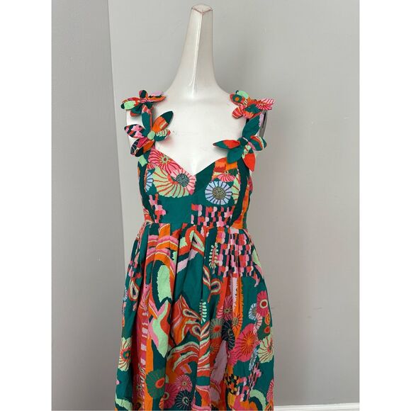 NWT Farm Rio X Anthropologie Pleated Palm Floral Midi Dress Multicolor $238 - Picture 9 of 11